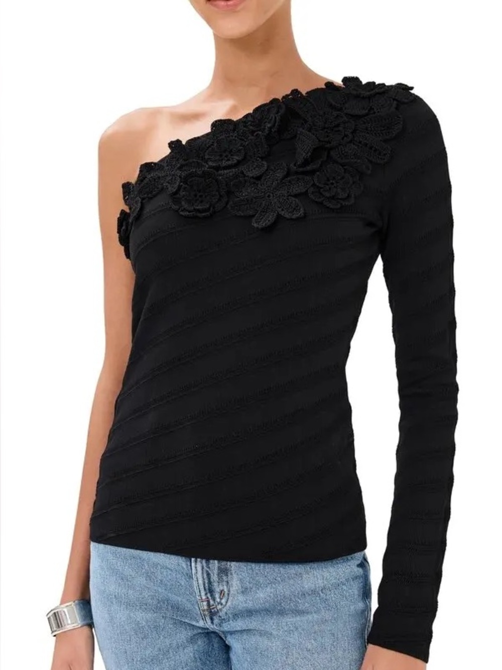 Capucine Crochet Flower One-Shoulder Sweater